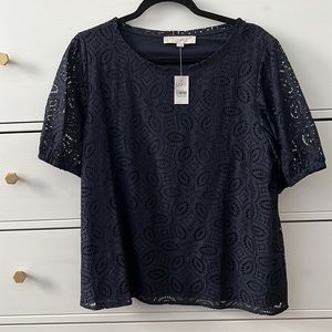 NWT Navy LOFT Eyelet Blouse